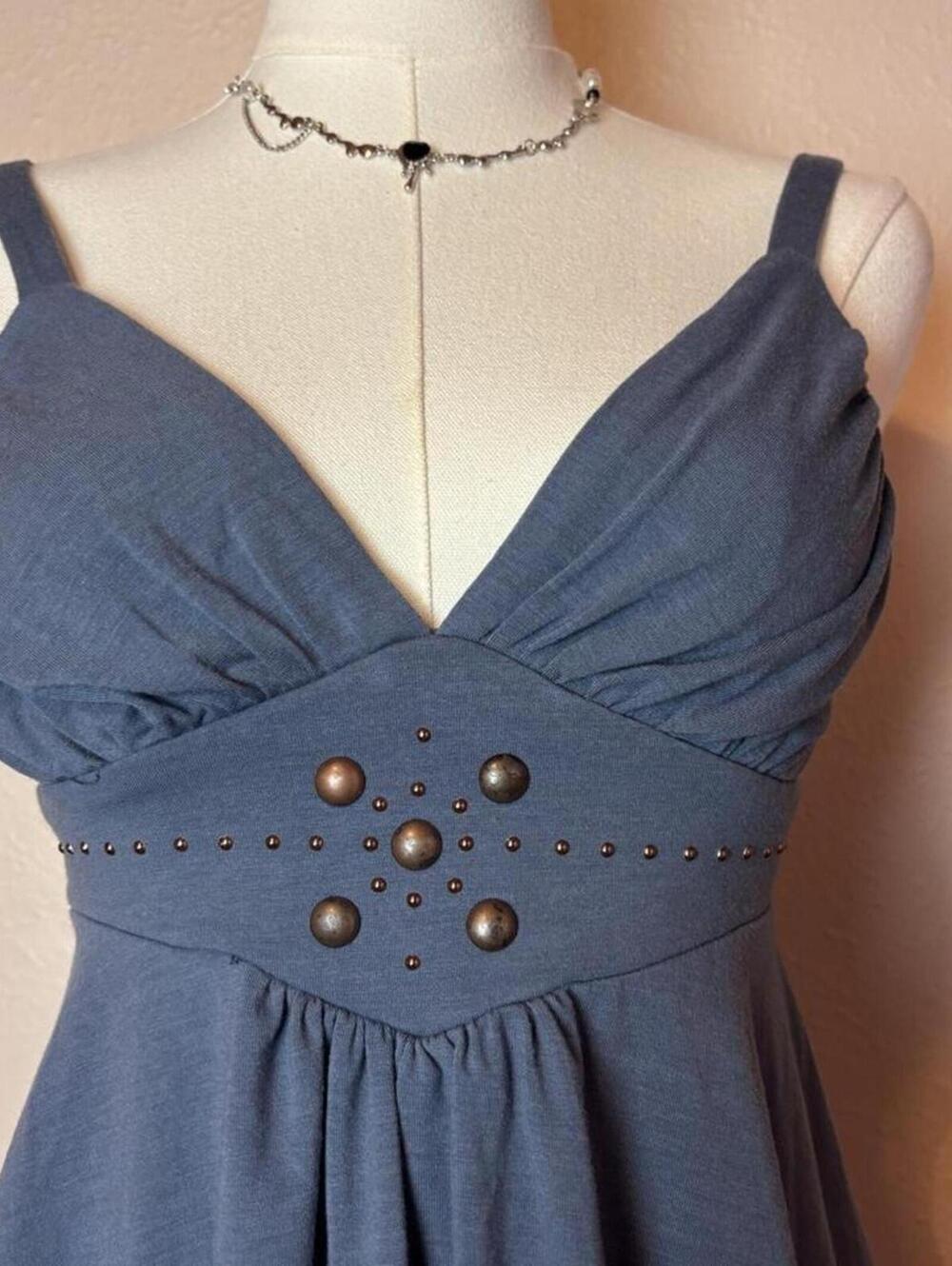 No Boundaries early 2000s deadstock navy studded nwt grunge babydoll cami top - Picture 2 of 8